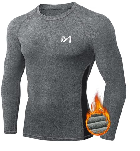 MEETYOO Termounderkläder för män, överdelar, termotröja, långärmad kompressionströja, funktionell skjorta, andas, termoundertröja, män, sportskjorta för löpning, fitness, gym, grå 1, M
