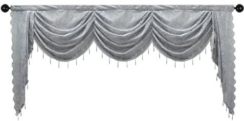 apott Mantovana per finestre a cascata, in voile con perline, piccole tende in pizzo per soggiorno, camera da letto, feste, 229 x 104 cm, colore: grigio