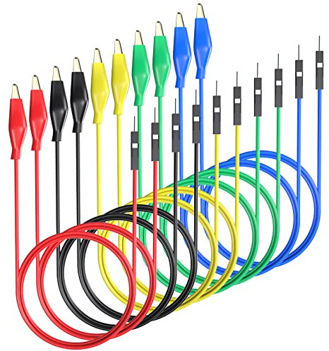 Cleqee Alligator Clips to Breadboard Male Jumper Wires Soft Flexible Silicone Test Leads for Electrical Testing