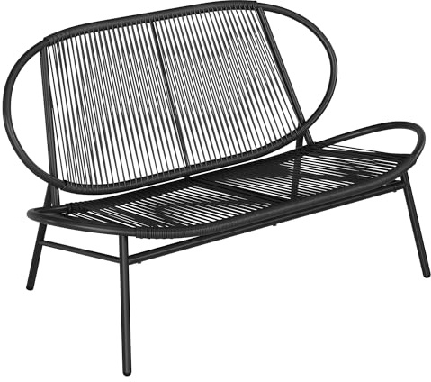 SONGMICS Gartenbank, 2-Sitzer, Balkonbank, Gartenmöbel aus PE-Rattan, Gartenstuhl mit Rückenlehne, 70 x 138,5 x 79 cm, für Terrasse, Garten, Balkon, Outdoor, tintenschwarz GGF0026B01
