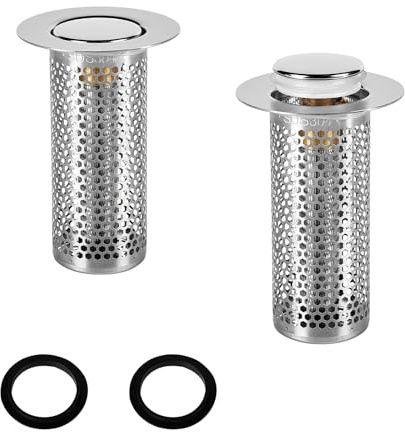Lot de 2 tamis d'évier en acier inoxydable 33 x 80 mm - Design Push in - Empêche les bouchons - Convient pour cuisine, salle de bain, balcon - Filtre anti-odeurs pour 33-55 mm