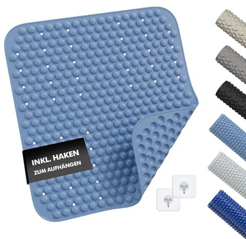 MP Living® Antirutschmatte Dusche – 53x53 cm Duschmatte aus TPE – 100 % BPA-frei, rutschfest & hygienisch – für Sensible Haut – inkl. 2 Haken – maschinenwaschbar & schimmelresistent