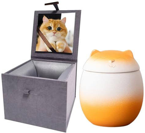 Umberdom Urne funéraire pour cendres de chat en céramique mate fabriquée à la main avec boîte (orange + blanc, taille L)