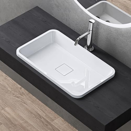 doporro Lavabo da Incasso, Lavandino Bagno 53x33x10.5cm, Lavabo da Minerale Fuso Colossum104, Bianco Lucido