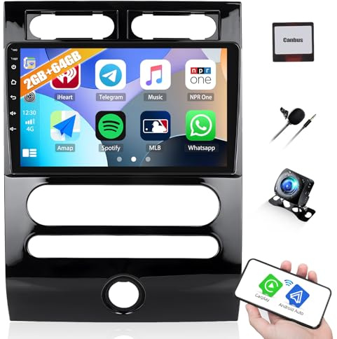 CAMECHO 2+64G Car Radio Stereo for Ford Expedition 2008-2014 with Wireless Carplay Android Auto, Android 13 Radio, 9 Touch Screen Car Stereo with Bluetooth GPS WiFi FM HD Backup Camera (Auto A/C)