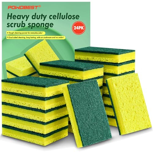 POWOBEST 24 Pack Heavy Duty Scrub Sponges,Multi-Purpose Kitchen Sponge, Efficiently Clean The Surface Stains,Used for Clean Kitchen Pots,Bowls,Bathrooms,Tiles,Wall Good Helper for Home Cleaning