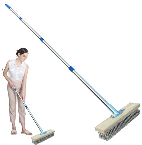 Brosse de terrasse avec Long Manche | Balai à Poils rigides pour béton, Outil de récurage extérieur, extracteur de Mousse extérieur, Brosse à récurer pour terrasse, Cour, Jardin