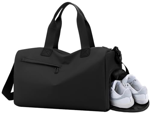 Bolsa Deporte con Compartimento Zapatos y Bolsillo Húmedo, Bolsa de Deporte para Hombre y Mujer, Bolsa Viaje Hombre, Gym Bag, Bolsos de Viaje, Bolsa Gimnasio Hombre, para Fitness, Entrenamiento(Noir)