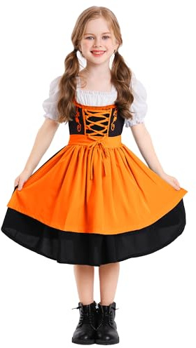 Happy Cherry Maid Outfit Kids 10-12 Oktoberfest Beer Festival Dress for Girls German Bavarian Dirndl Dresses with Maid Apron
