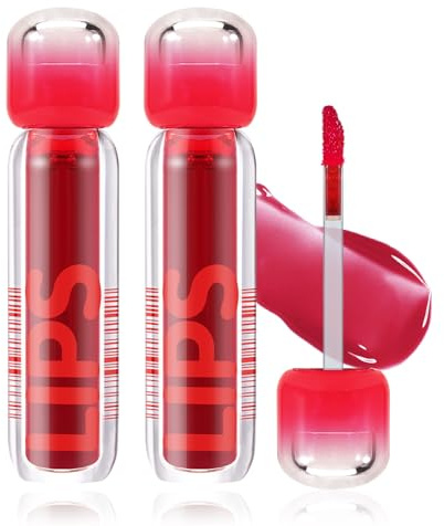 Boobeen 2Pcs Hydrating Lip Stain, Lip Gloss - Long Lasting Moisture, Non Sticky, Waterproof with Waterlight Shine & Smoothing Liquid Lip Stain for Glossy Plump Lips