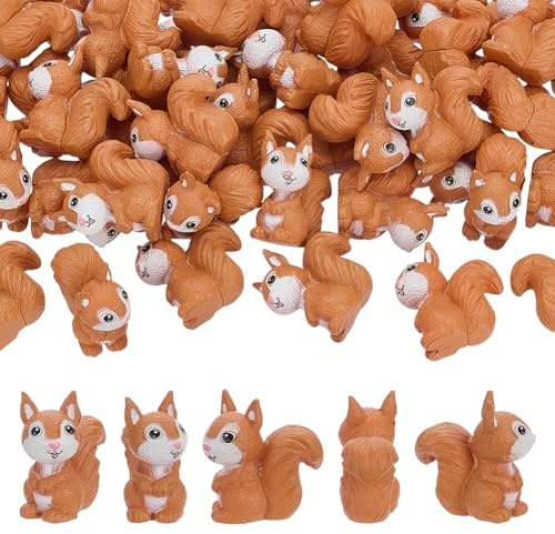 CRAFTYMELODY 50 Mini Écureuil Miniature en Résine Figurine d'animal de la Forêt 22x11.5x22.5mm Accessoires de Jardin Décorations