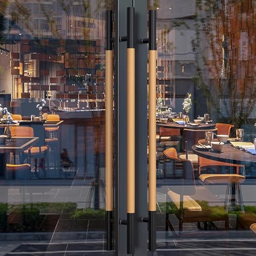 Maniglie in acciaio inox per porte anteriori, 1 paio, lunghezza 1000 mm, con impugnatura in legno, ideali per porte d'ingresso e ufficio, durevole D + finitura in titanio