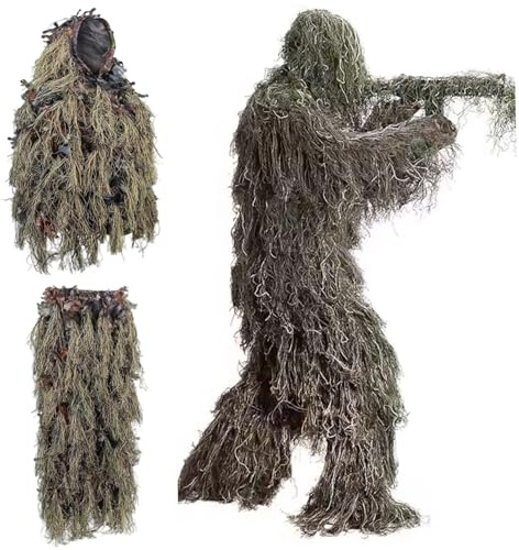HoveeLuty Traje Ghillie Ligero con Camuflaje de Hojas para Hombre, Poncho Ghillie Transpirable para Cazadores, francotiradores, Airsoft y Paintball. Traje pequeño, Ropa de Caza para Hombre.