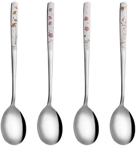 Juego de 4 cucharas largas para latte macchiato, 20,7 cm, acero inoxidable, cucharas largas para helado, cucharas largas coreanas, cucharas de bar para comida, café helado, té helado, batido de leche