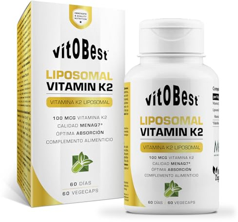 VITOBEST | Liposomal Vitamin K2 | Contribuye a la coagulación normal de la sangre y al mantenimiento de los huesos | Vitamina K2 (MK-7) liposomal 100 mcg por cápsula | 60 VegeCaps