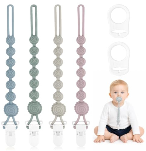 Lot de 4 attache-tétine en silicone pour fille et garçon