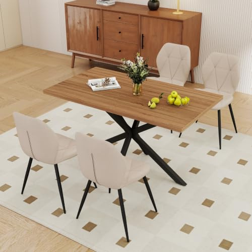 GrandCA HOME Conjunto Mesa y sillas Comedor 140CM,4 sillas de Comedor Lino