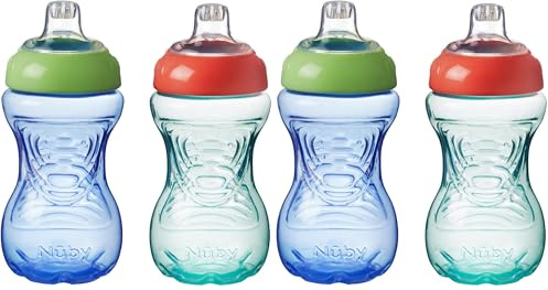 Nuby Easy Grip – Tasse à Bec pour Enfants | Anti-Déversement | Prise en Main Facile | Sans BPA | Bleu & Vert | 300ml | 6+ Mois | 2 Pack (Lot de 2)