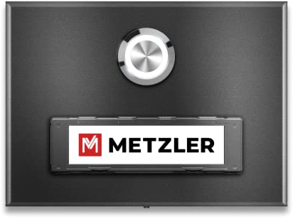 Metzler Sonnette de porte, montage en saillie, en mica de fer, en acier inoxydable, avec plaque nominative interchangeable, revêtue par pulvérisation en mica de fer DB 703, plaque nominative et bouton