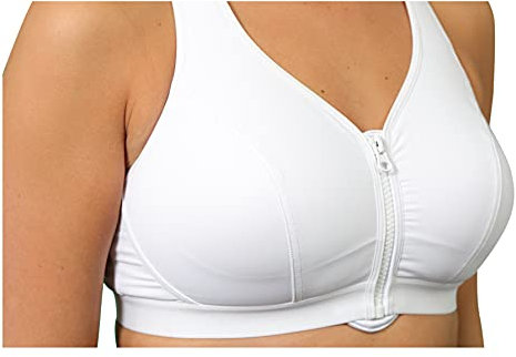 Women's Medium - High Impact Wirefree Zip Front Workout Gym Sports Bra (White, 34G)