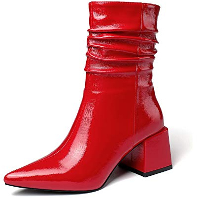 vivianly Pointed Toe Ankle Boot Mid-Calf Boots Chunky Block Heel Booties for Women size 9.5