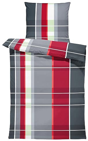 one-home Bettwäsche Mikrofaser Garnitur Bettbezug modern viele Muster mit Reißverschluss, Farbe:Kariert rot, Größe:2 teilig 135x200 cm