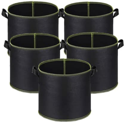 niurui Lot de 5 Sacs de Culture de 10 litres en Tissu Non tissé épais avec poignées, pour entraînement des Plantes à Faible Stress, Fruits, légumes et Fleurs (Noir)