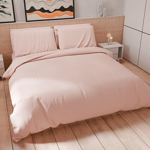 PETTI Artigiani Italiani - Enkeltäcke, Påslakan och örngott i Microfiber, Enfärgad Cipria Claro, 100% tillverkad i Italien
