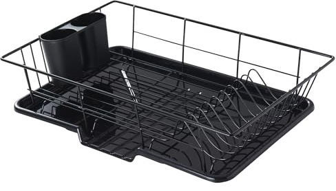 Space-Saving 3-Piece Dish Drainer Rack Set with Cutlery Holder - Maximize Countertop Space, Black