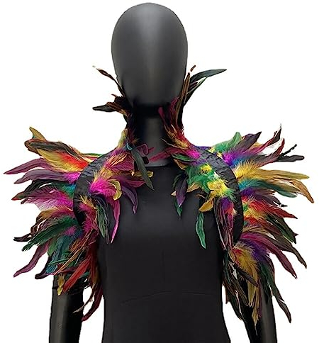 Daunenmantel Gothic Feder Schulterschrumpf Daunenmantel Steampunk-Kleidungszubehör leichte Federn natürliche Feder Ponchos Damen Schulterpolster Halloween Anzug, bunt, Einheitsgröße