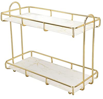 LOCADENCE Scaffale da Bagno a 2 Ripiani, Scaffale da Appoggio con Divisorio, Scaffale per Cosmetici Impermeabile Dorato per Mostrare I Tuoi Cosmetici, Collezione, Giocattoli (Piccolo 31x23 cm)