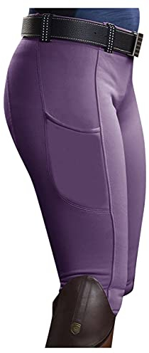 Reithose Damen Mädchen Reitleggings Mit Handytasche Elastische Jodhpurhose Reit-Tights Für Reitschule Reitsport Radfahren Kniebesatzreithose Reiterhosen Turnierreithose Vollbesatzreithose S-Xxl