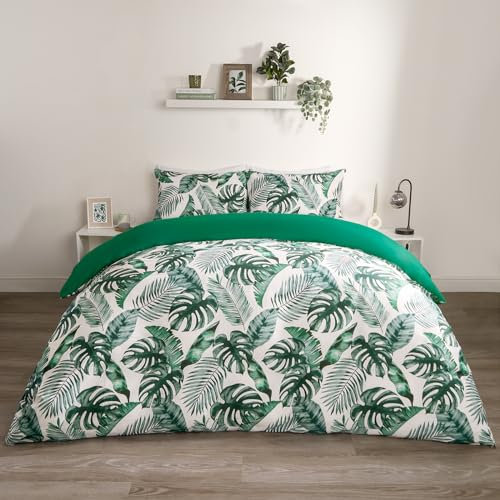 OHS Green Single Bedding Set, Tropical Leaf Reversible Floral Bedding Single Bed Duvet Cover Super Soft Quilt Covers Bedroom Luxury Decorative, Forest Green