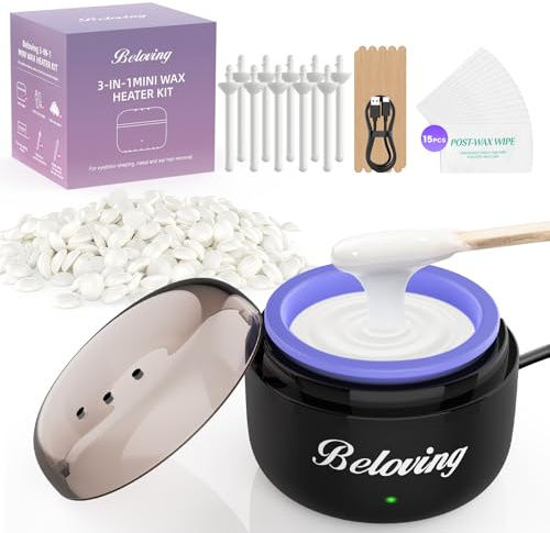 Nose Wax Kit, Mini Wax Warmer for Eyebrow Ear Hair Removal, Waxing Kit for Women Men with 100g Beads, 10 Applicators, 10 Nose Sticks, Portable at Home Waxer Melter Machine Kit for Face Waxing - Black