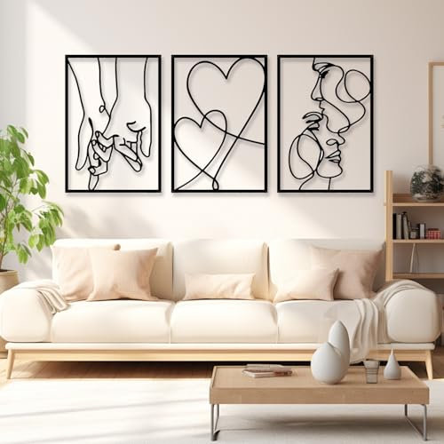Abstrakte Wandkunst, 3PCS Wanddeko Minimalistische Wanddekoration Aus Metall 3D-Struktur Line Art Hängende Wandbild Wandposter Posterset Für Schlafzimmer Zuhause Büro Badezimmer Küche Wohnzimmer