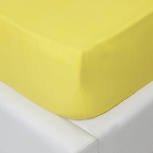 LARA MORADA - Lenzuolo Sotto Una Piazza E Mezza Con Angoli Elasticizzati, 100% Cotone, Made In Italy, Tinta Unita, Per Letto 1 Posto E Mezzo, 120cm x 200cm + 25 cm, Giallo