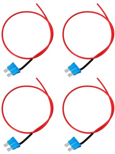 EMSea Lot de 4 Fusibles Enfichables Standard/ATC 15 A avec Câble Dérivation Longueur Ligne 40 Cm Fusible ATC Automobile Voiture Boîte à Fusibles pour Systèmes électriques Automobiles Rouge Bleu