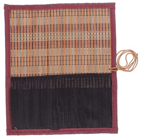 AUTSUPPL Bamboo Canvas Pencil Case Calligraphy Brush Bag for Artists Students Watercolor Oil Paint Brush Holder Storage Organizer