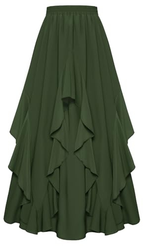 Scarlet Darkness dam medeltida kjol elastisk midja med fickor chiffong volangfåll pirat kjol