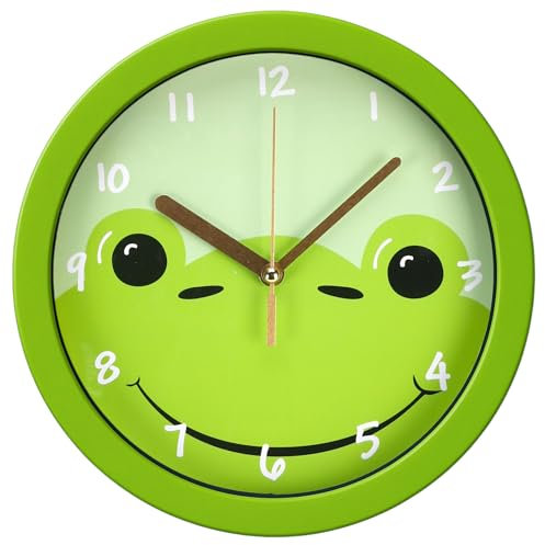 MIJOMA Orologio da parete per bambini, motivo: animali, silenzioso, 20 cm, simpatico design per ragazzi e ragazze (rana)