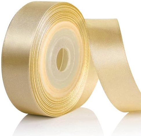AiQInu Satinband i guld, 25 mm x 22 m för presentförpackning, DIY, buketter, presentband för bröllop, sömnadsprojekt, rosetttillverkning, dekorationer