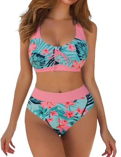 Bikini Swimsuits for Women Swimwear Push Up Ladies Two Piece Outfit Womens Swimsuit Sets UK Bandeau Bra Thong Set Beach Wear Sports High Waisted Tops Black Bikinis Older White Top Red XL
