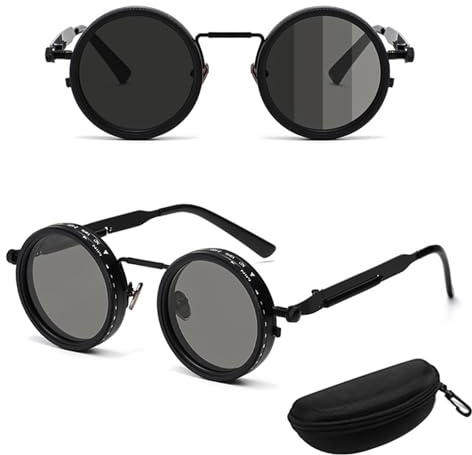 Adjustable Tint Sunglasses, 1-9 Gear Adjustable Polarized Sunglasses with ND Filter Lenses, Round Black Lens for Men & Women, UV Protection for Driving, Fishing, and Outdoor (Black)
