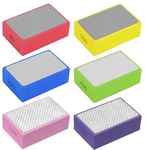BORISCA 6 Pièces Éponge de Ponçage, Blocs de Ponçage, Tampon de Polissage Diamant, Éponges à Poncer, Cale a Poncer Diamant pour Carreaux, Céramique, Verre, Pierre (60#100# 200# 400#600#1000#)
