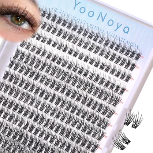 YOONOYA Naturliga ögonfranskluster Ögonfransförlängningar 140 St Individuella ögonfransar 10-14 mm Fluffiga C Böjda DIY Naturliga Osynliga Mjuka Bandklusterfransar (YT10 10-14 mm)