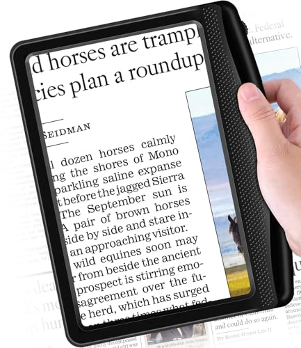 Rechargeable 6X Magnifying Glass for Reading, Large Bright Full Page Magnifier with Light, Handheld LED Dimmable Lighted, Lightweight Book Magnifying Glass with Light for Seniors Low Vision Reading