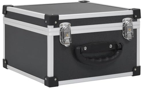 Maletín para 40 CD con aluminio ABS negro, caja de almacenamiento con cerradura, esquinas reforzadas, ahorro de espacio, apilable, ideal para oficina, cine en casa, coche y viajes