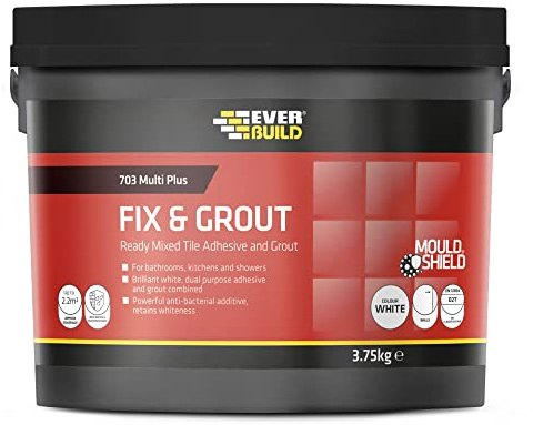 Everbuild 703 Fix And Grout Tile Adhesive – Ready Mixed – Anti-Mould – Water Resistant – High Strength – Brilliant White – 3.75kg
