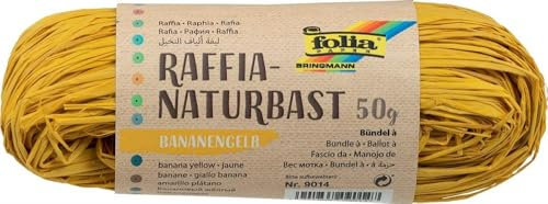 folia 9014 - Raffia Naturbast bananengelb, 1 Bündel mit 50 g, Schnur aus natürlichem Strohgemisch, ideal zum Basteln, zur Dekoration oder für Gestecke, Sträuße und andere floristische Arbeiten