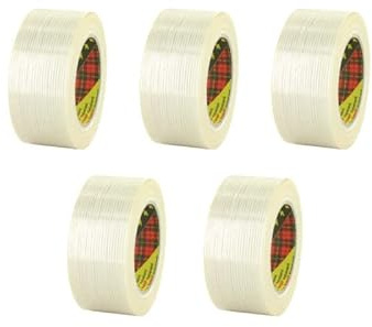3M Lot de 5 rubans adhésifs armés Transparent - 50mm - 8956-50